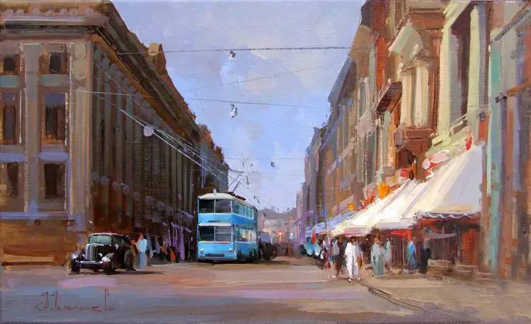 油画风景画氛围感,欧洲城市风景油画