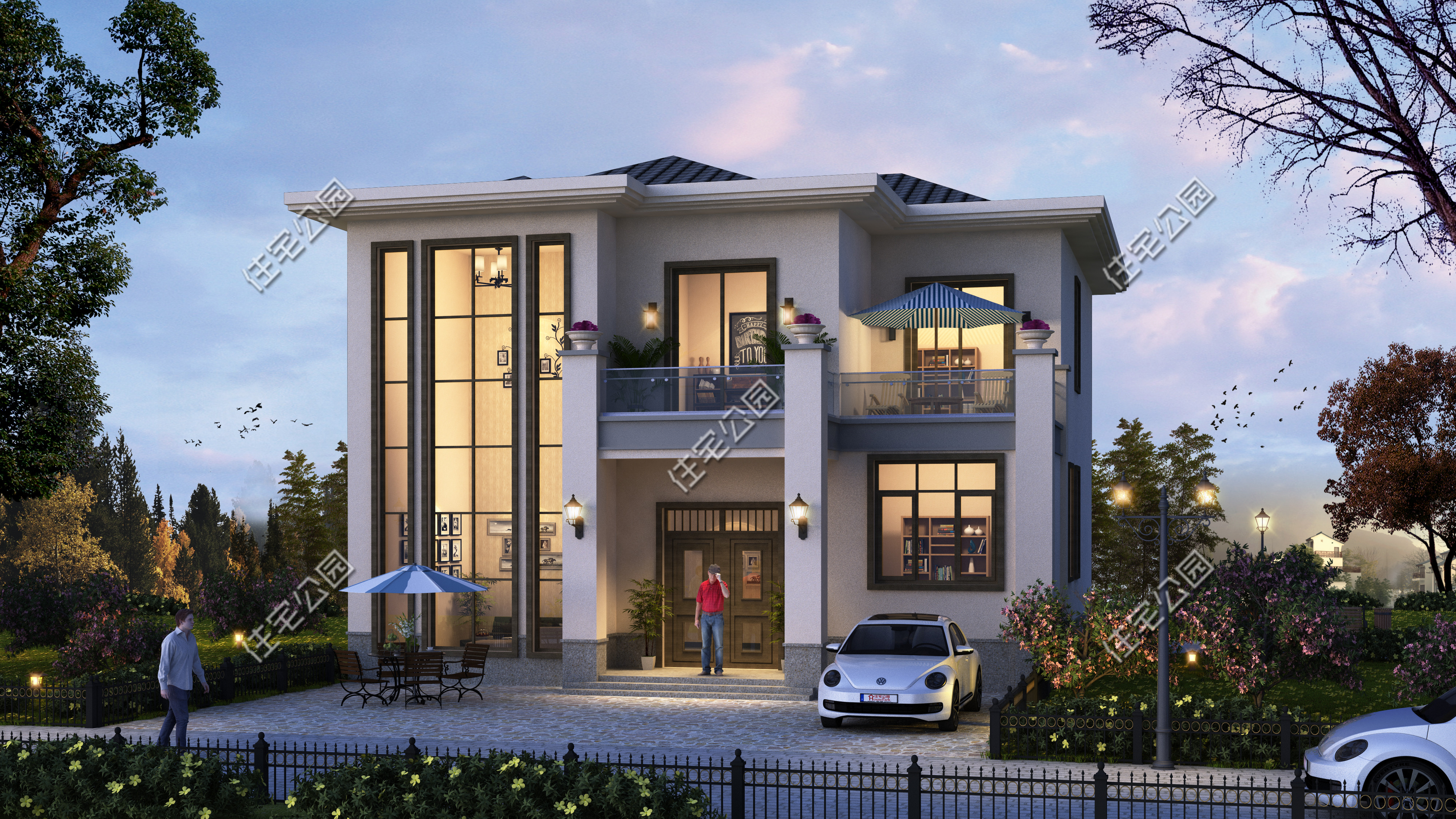 免费分享1000款自建房布局图,三层半现代别墅带落地窗设计图