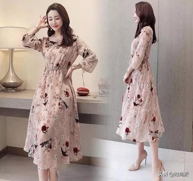碎花雪纺连衣裙时尚气质中长款,雪纺碎花连衣裙穿出小仙女的感觉