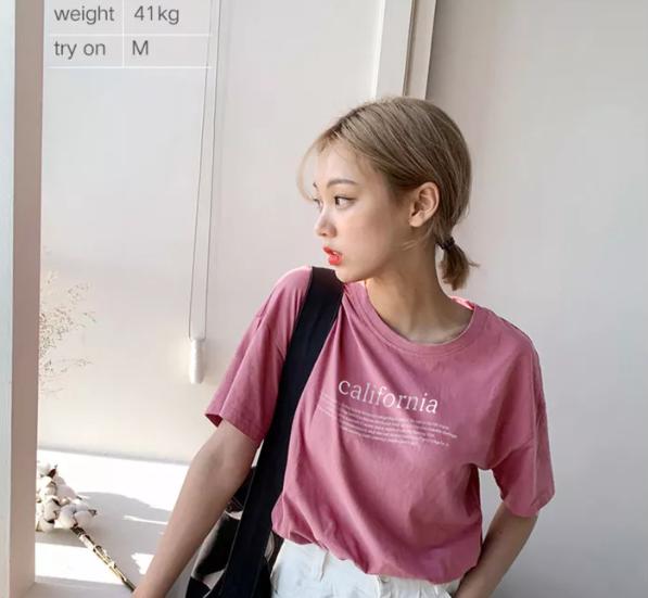 新款韩版印花宽松纯棉女t恤,夏季新款大码女装印花t恤