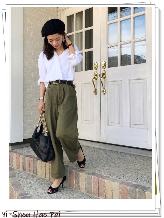 夏天绿色短袖阔腿裤套装配的凉鞋,黑色阔腿裤配绿色碎花上衣好看吗