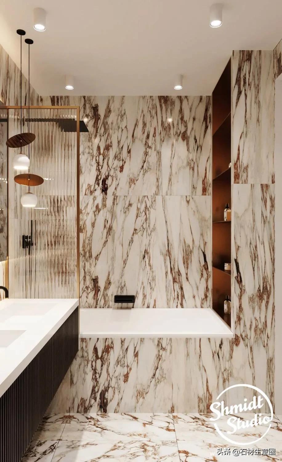 大理石做的浴室柜效果图,极简风格大理石浴室