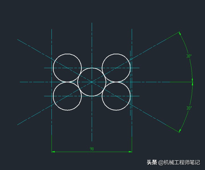 两条线怎么画内切圆cad,cad怎么在圆里画5个内切圆