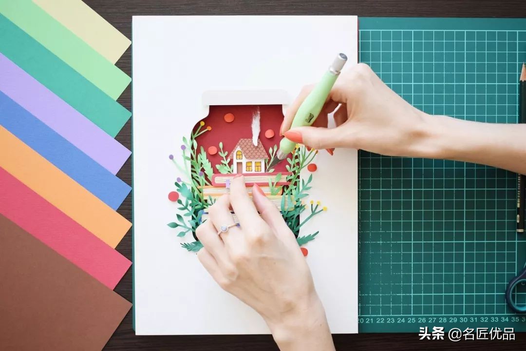 适合做多层立体纸雕的图,屋子半立体纸雕