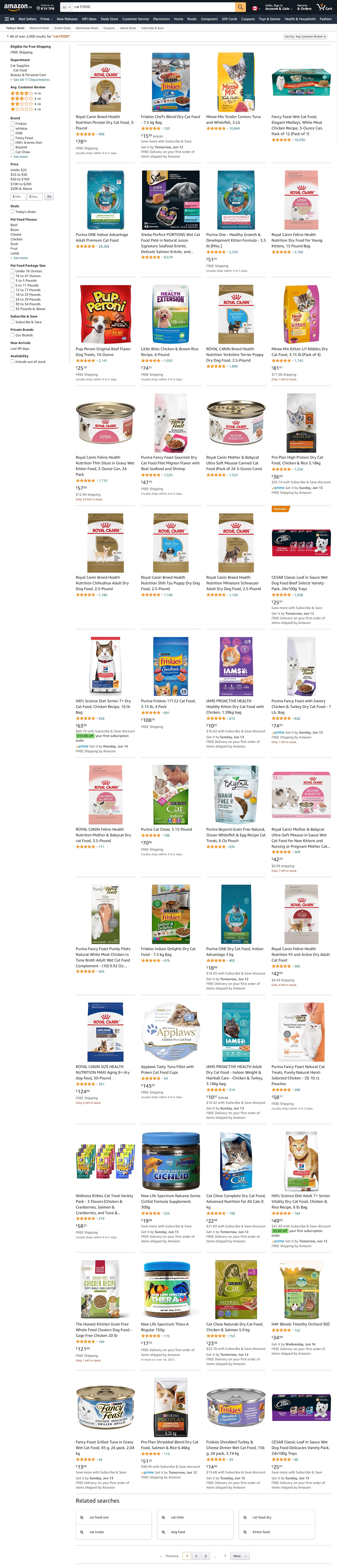 搜索美国好评和评论最多的猫粮