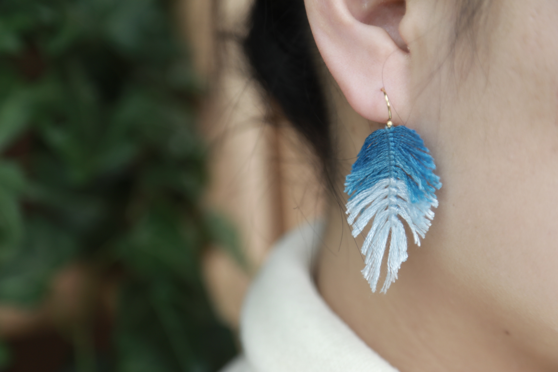 复古羽毛耳环,手工马海毛耳环