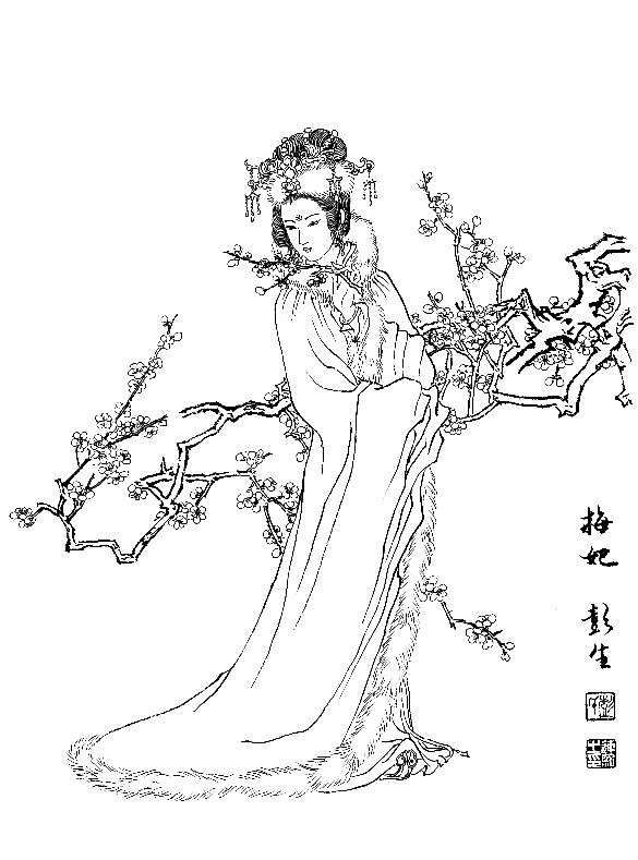 彭连熙工笔白描人物作品,工笔戏曲净角人物白描底稿