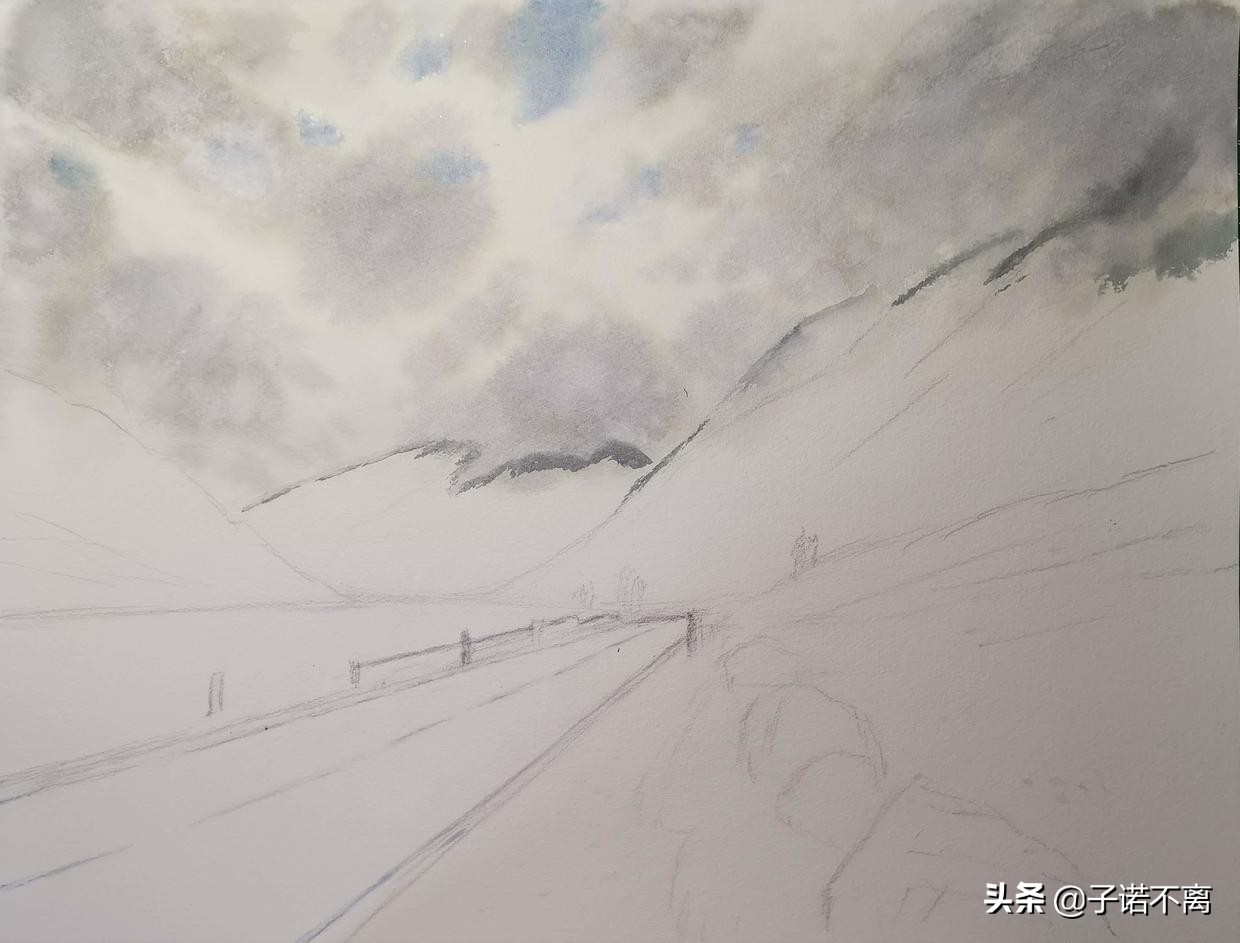 「子诺水彩」我为你翻山越岭,也安心看风景