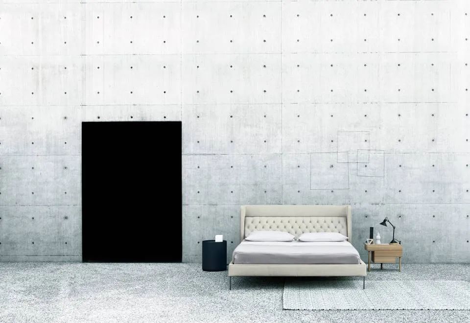 卧室床柜一体效果图,现代简约卧室家具全套