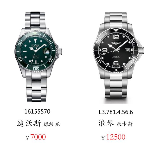 迪沃斯绿蛟龙和浪琴康卡斯,迪沃斯绿蛟龙与劳力士绿水鬼