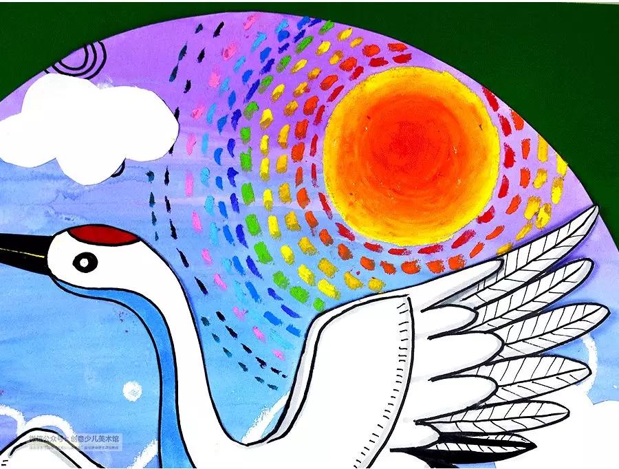 鹤的画法儿童画,飞翔的鹤儿童画