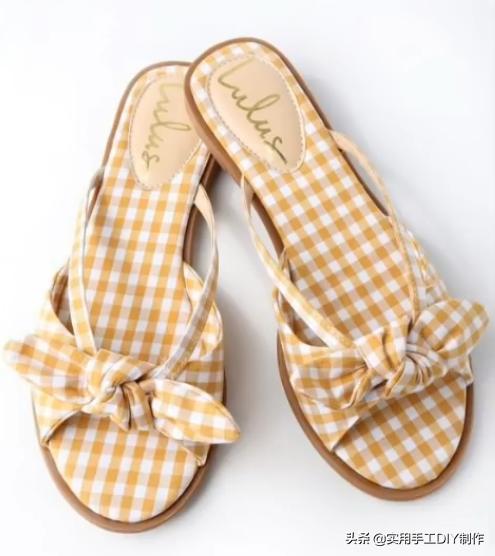 斜条纹小蝴蝶结拖鞋的织法,蝴蝶结草编拖鞋