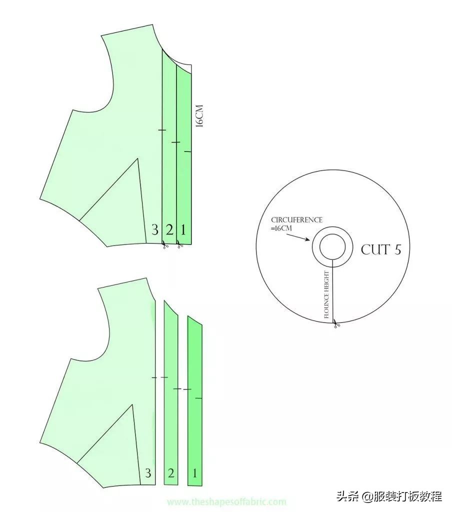荷叶褶纸样教程,荷叶边制版