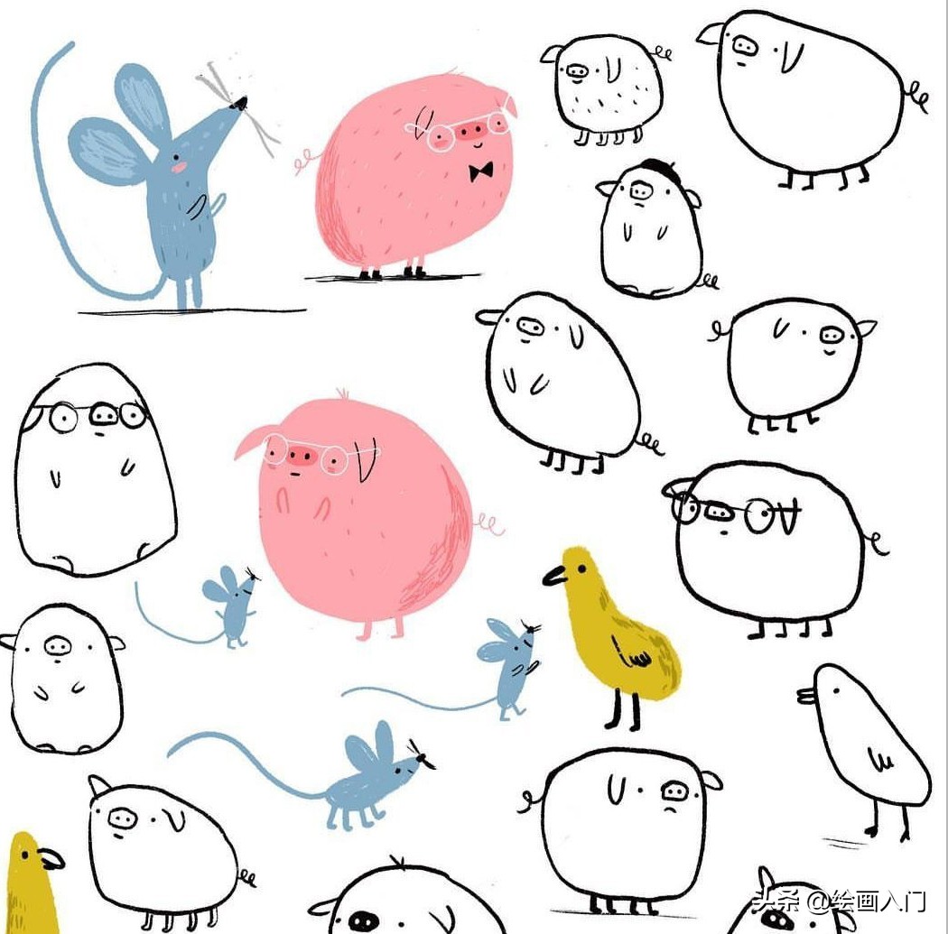 彩铅小动物插画简单,彩铅插画小动物手绘