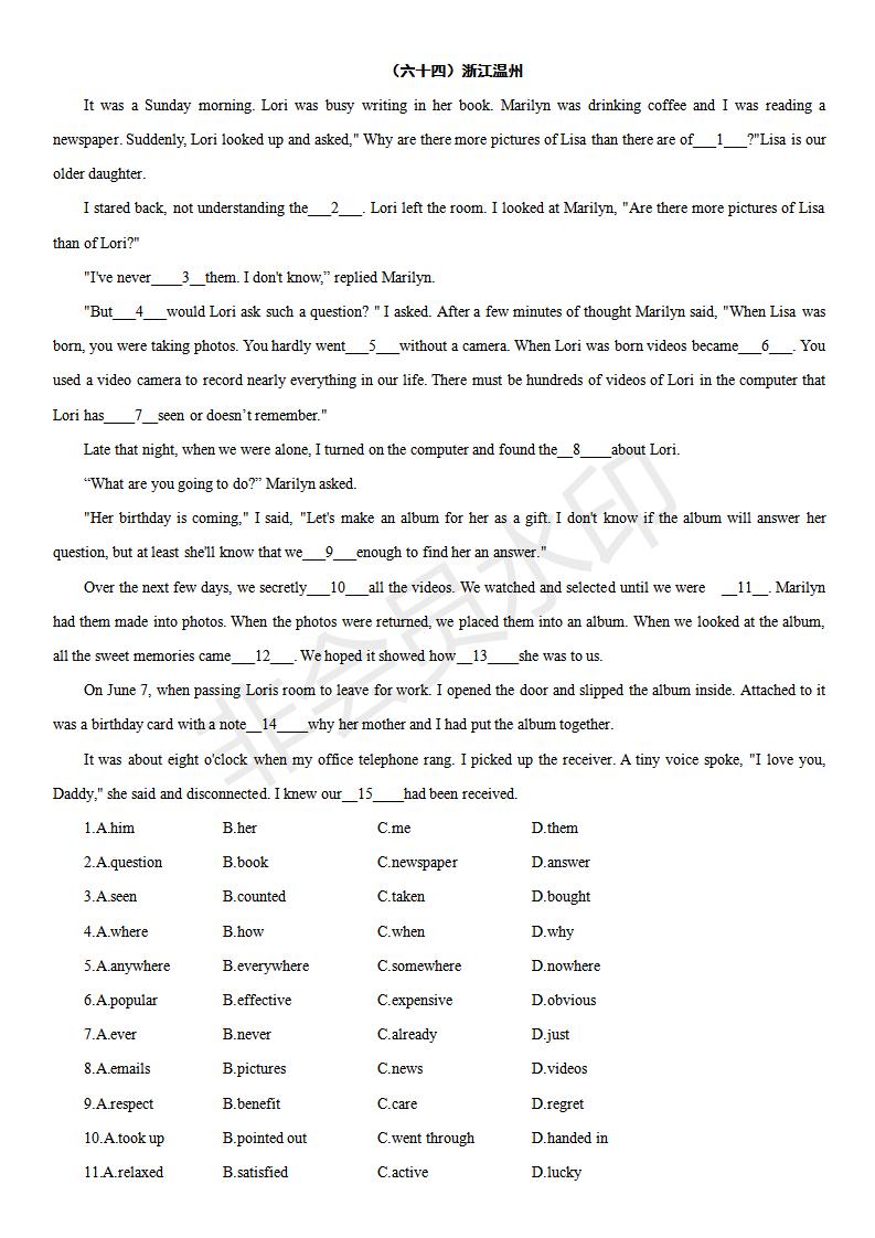 中考英语完形填空100篇及答案分析,中考英语综合完形填空视频