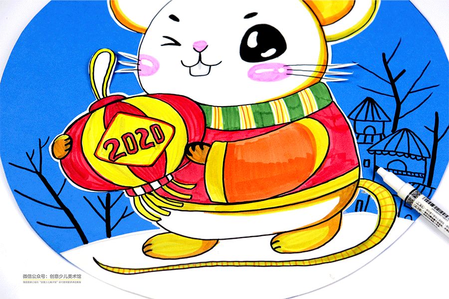 蜡笔画兔子灯笼儿童,小老鼠躲在灯笼里怎么画