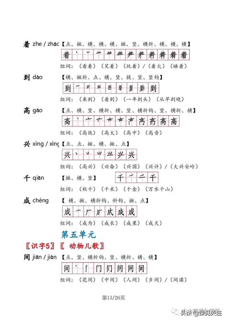 一年级语文下册生字组词及笔顺,一年级语文下册生字笔顺打印版