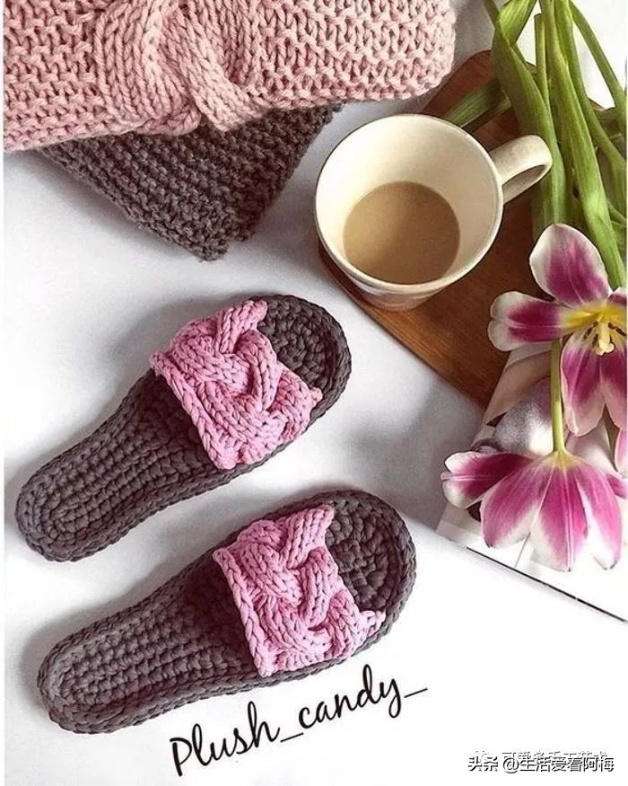 自己用毛线做布拖鞋,用布条线编拖鞋