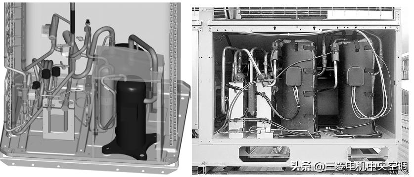 低压腔涡旋式压缩机,高压腔双转子压缩机和涡旋压缩机