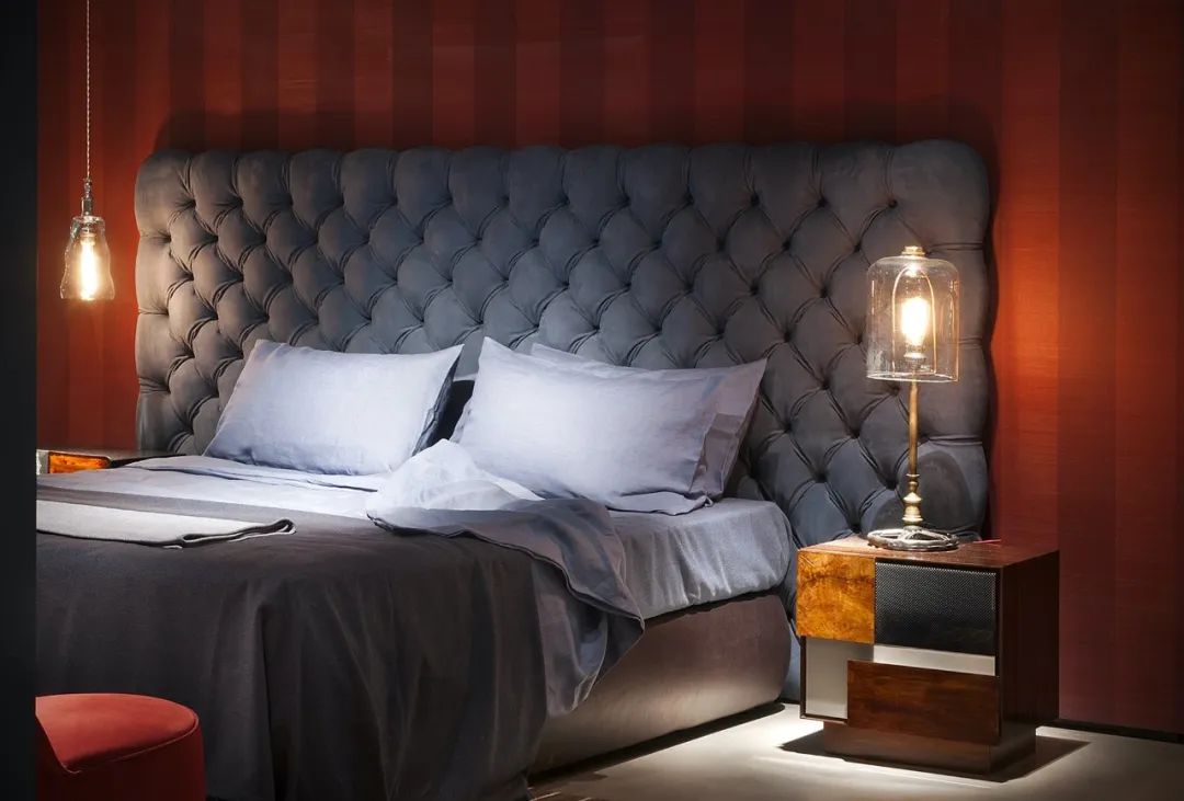 卧室床柜一体效果图,现代简约卧室家具全套