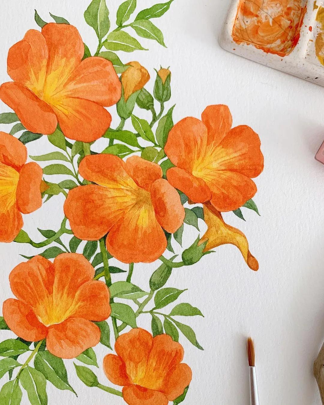 超美水彩画治愈,韩国女孩画画