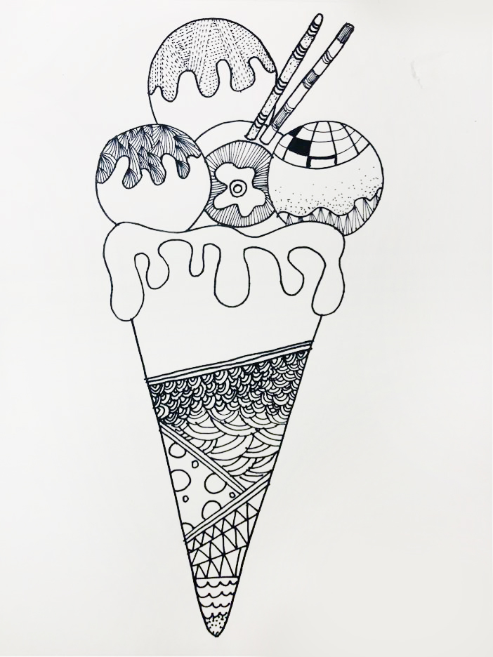 美味冰淇淋创意美术,线描冰淇淋又简单又好看