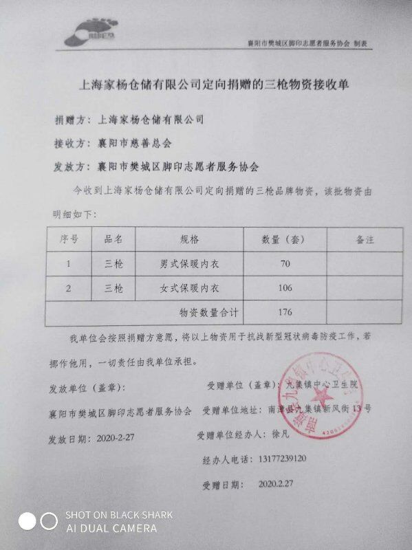 三枪集团捐款了吗,三枪捐物资