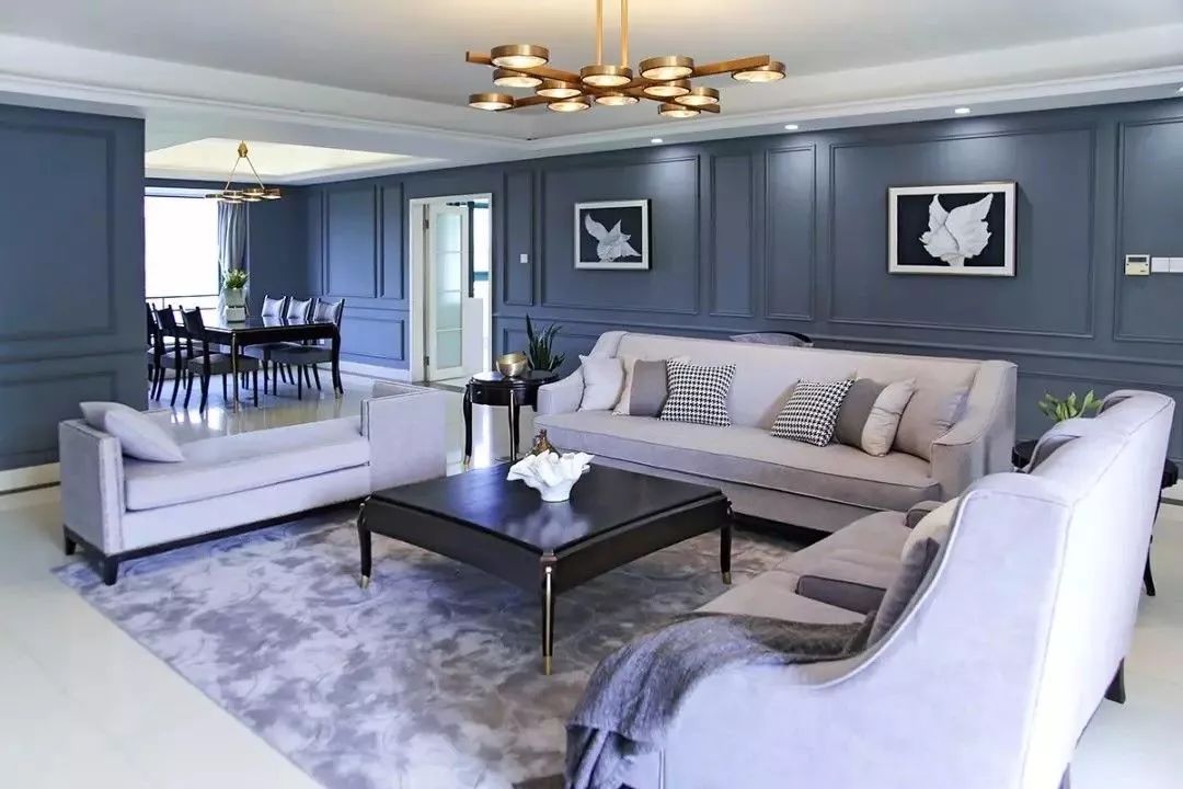 260㎡美式3居-全屋轻奢蓝精致又气派-满堂喜装饰集团
