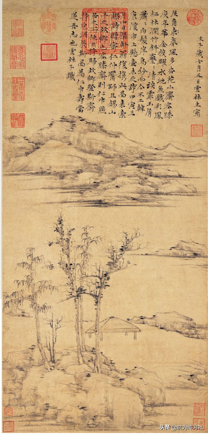 倪瓒山水教程,倪瓒山石树木画法