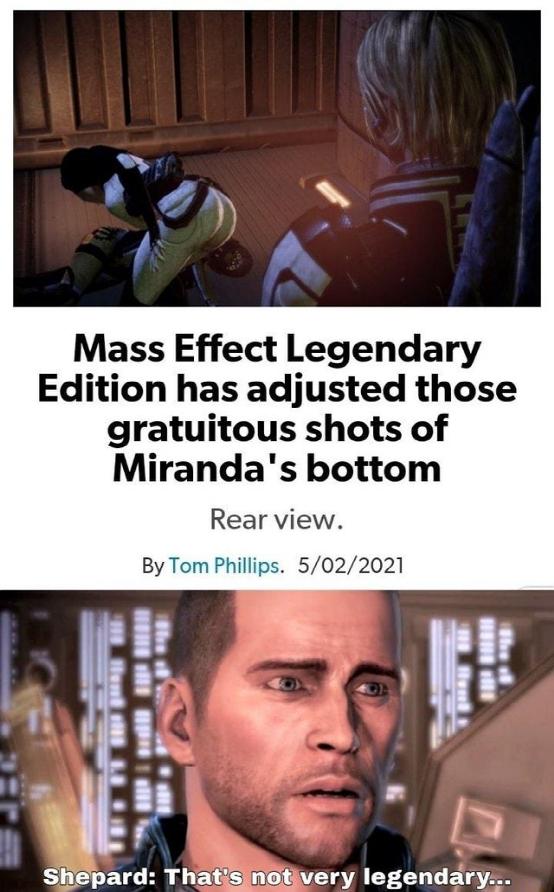 又要搞政治正确？《质量效应传奇版》和谐米兰达臀部视角