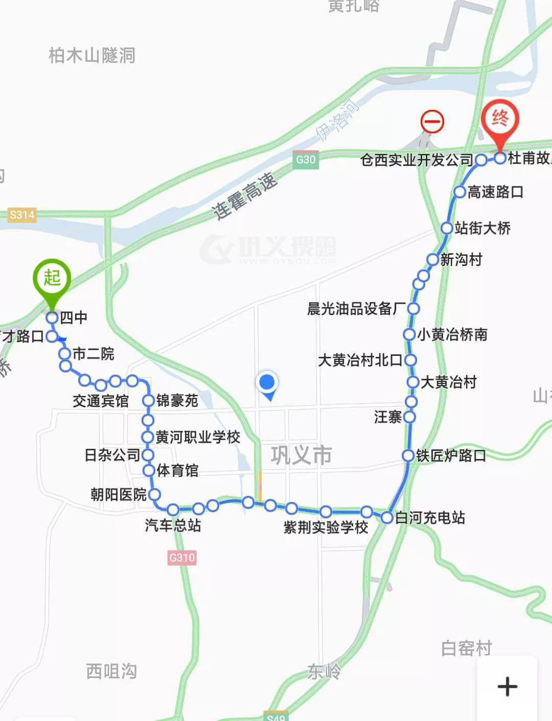 巩义公交线路实时显示,巩义市19路公交线路
