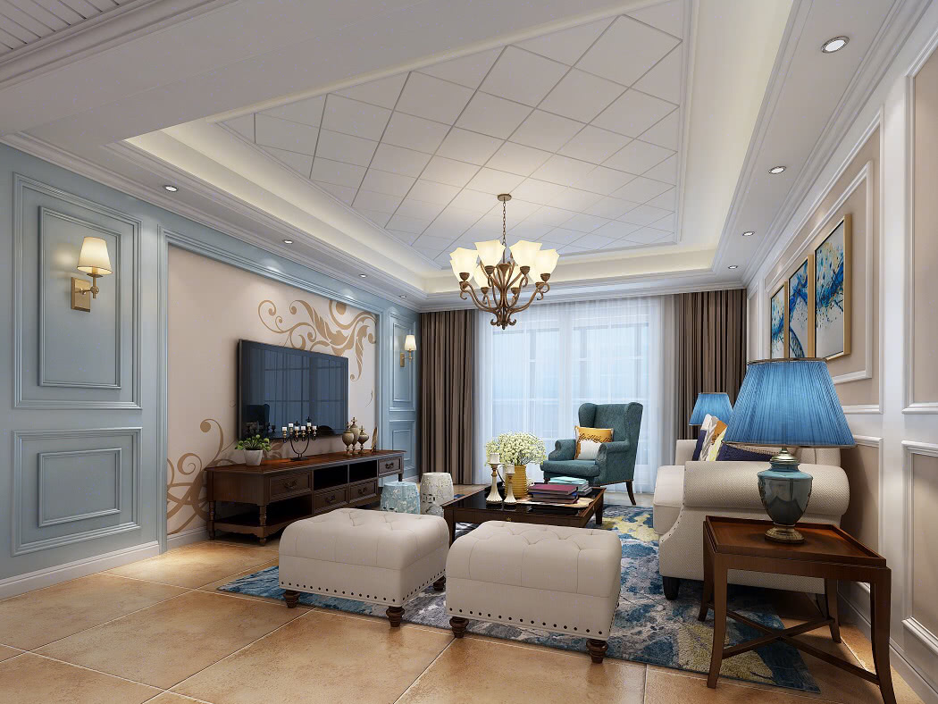 美式风格电视背景墙5.3米效果,美式风格电视背景墙设计