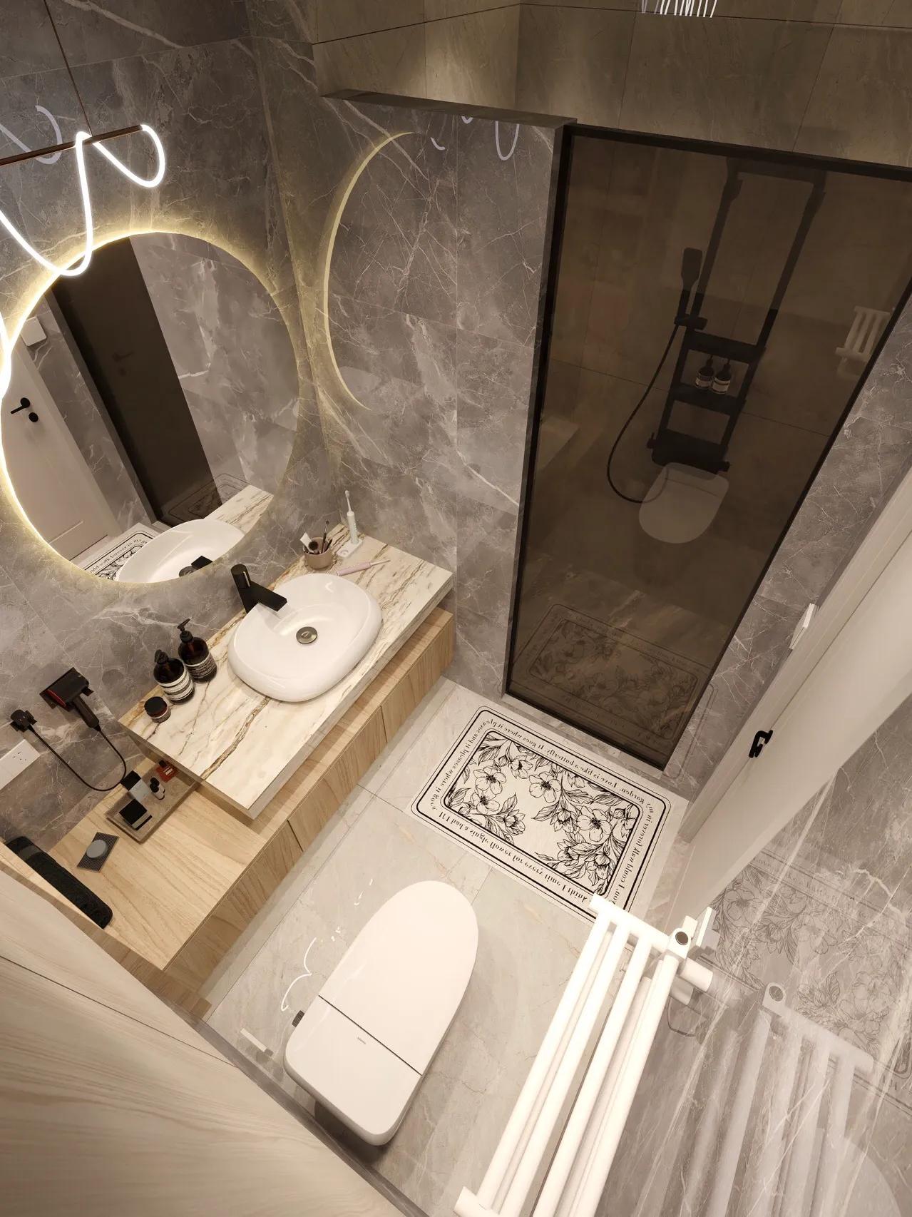 洗手间瓷砖效果图轻奢,浴室瓷砖高级搭配