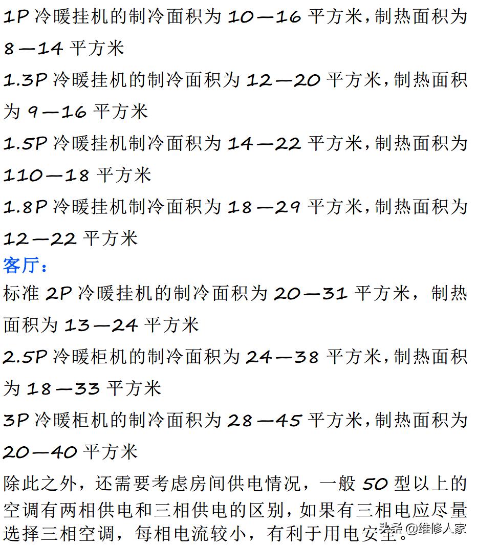 空调匹数与瓦数怎么换算,空调制热面积与匹数的计算方法