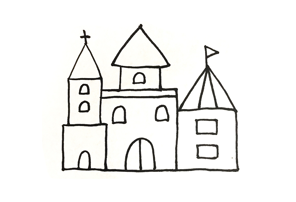 儿童画卡通城堡简笔画,简笔画城堡公主在城堡里面坐着