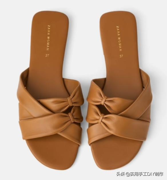 斜条纹小蝴蝶结拖鞋的织法,蝴蝶结草编拖鞋