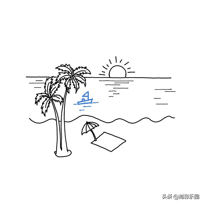 海滩怎么画简笔画,很简单的海滩怎么画用铅笔画