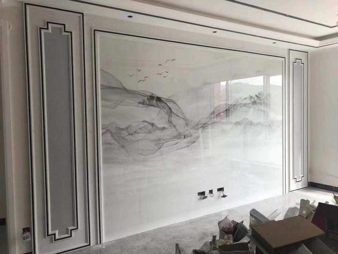 金属线造型电视背景墙,隐形门背景墙加金属线效果