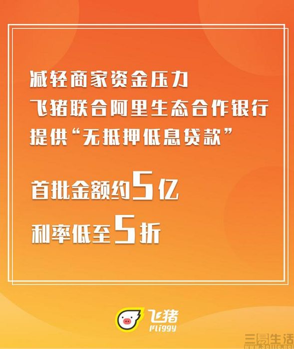 飞猪推出5亿元低息*款贷**，减轻商家资金压力