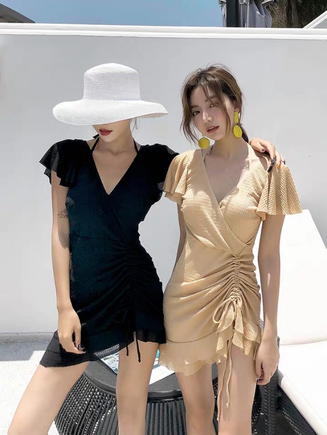 超短裙露肩连体泳衣,连体泳衣女遮肉保守裙式泳装新款