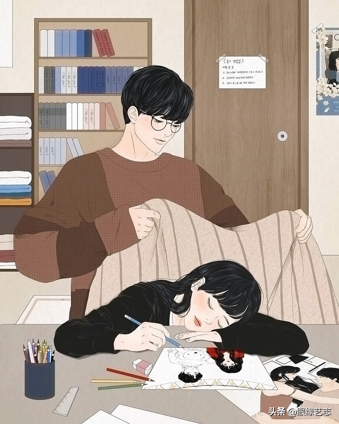 韩国插画温馨情侣,韩国插画幸福时光