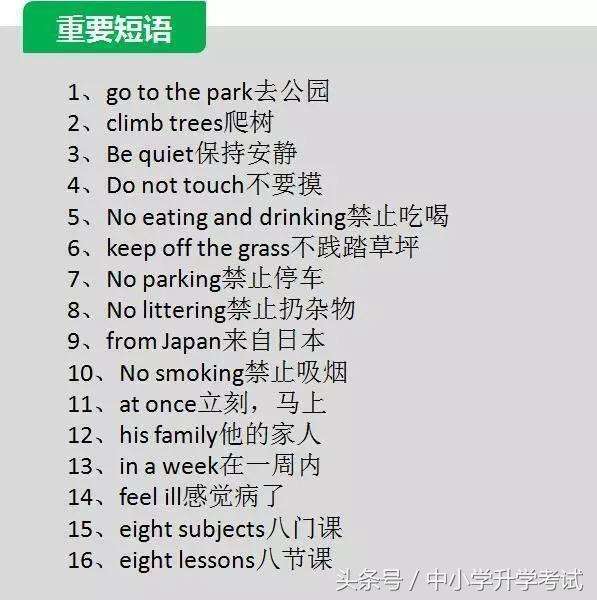 小学英语短语竞赛,小学英语短语巧记