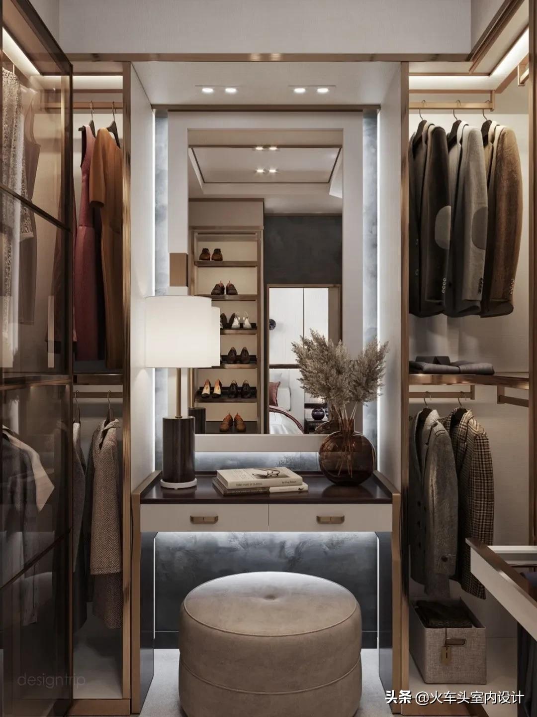 走入式衣帽间设计效果图轻奢风,轻奢简约大气衣帽间