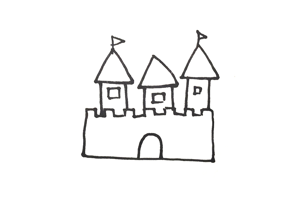 儿童画卡通城堡简笔画,简笔画城堡公主在城堡里面坐着