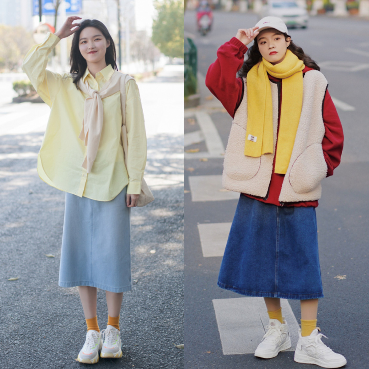 裙子运动鞋搭配秋冬款,运动鞋搭配裙装这种造型更加时髦