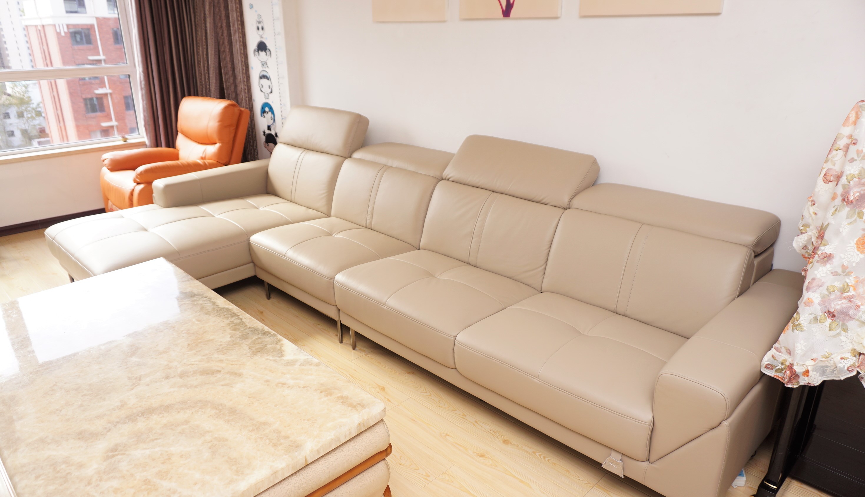 三米全友真皮沙发,全友一字型布艺沙发