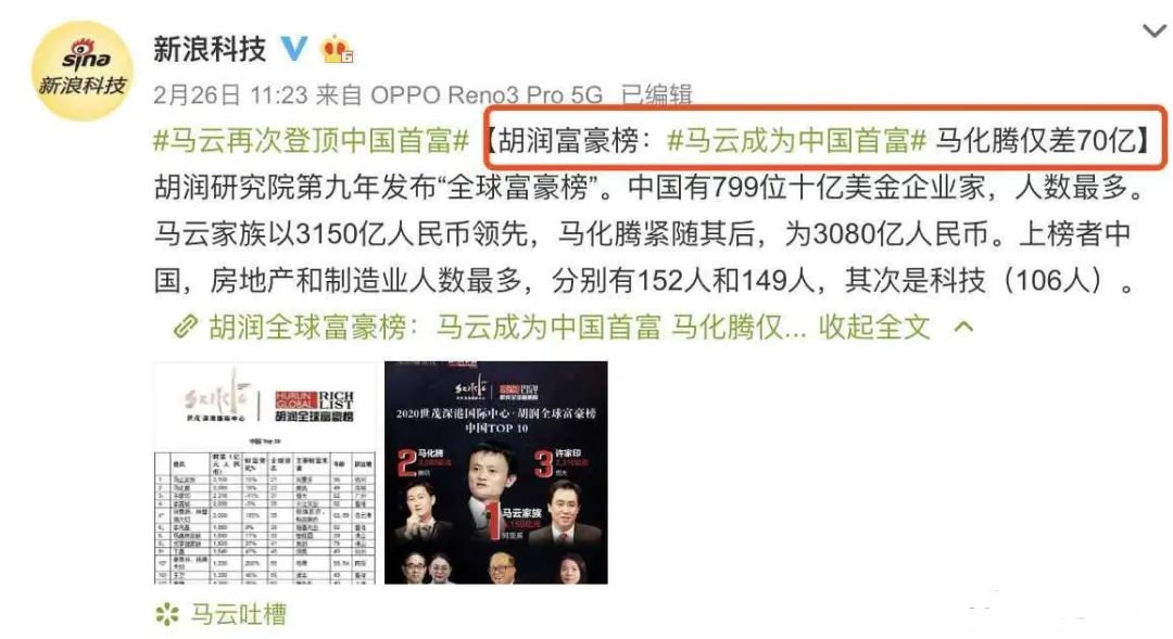 首富马云,财富“仅”比马化腾多70亿,看的最多的书却是“闲书”