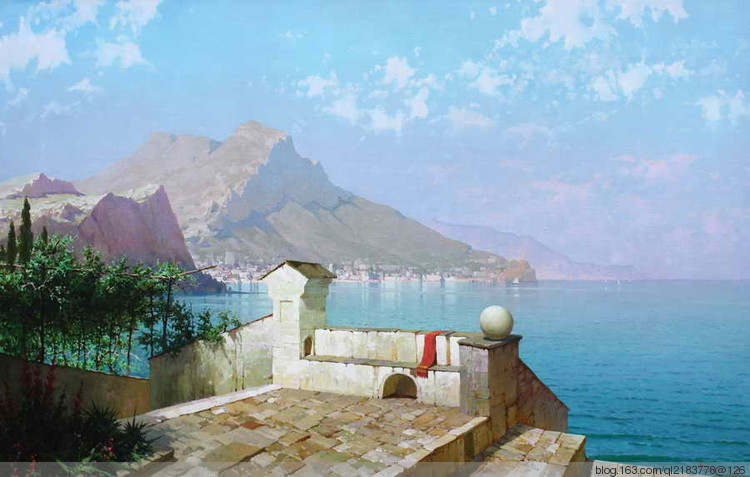 俄罗斯画家画水风景,俄罗斯远山风景油画100幅