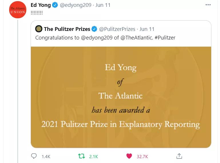 2021年普利策奖获得者EdYong：科学如何战胜病毒
