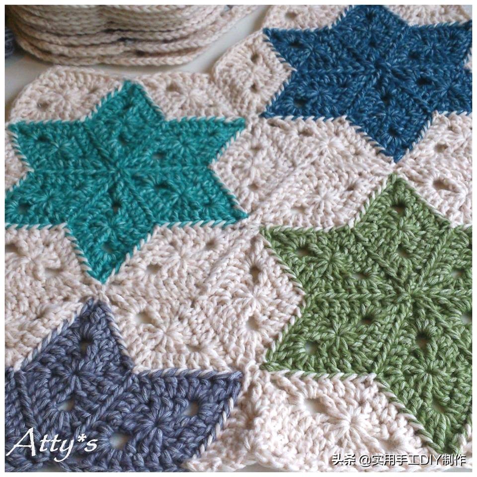流苏水草花帽子钩针编织教程,六角垫子的钩织教程